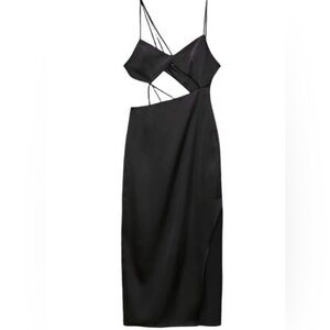 Zara Women’s Dress Size XS Cutout Asymmetrical Midi Strap Cocktail Black